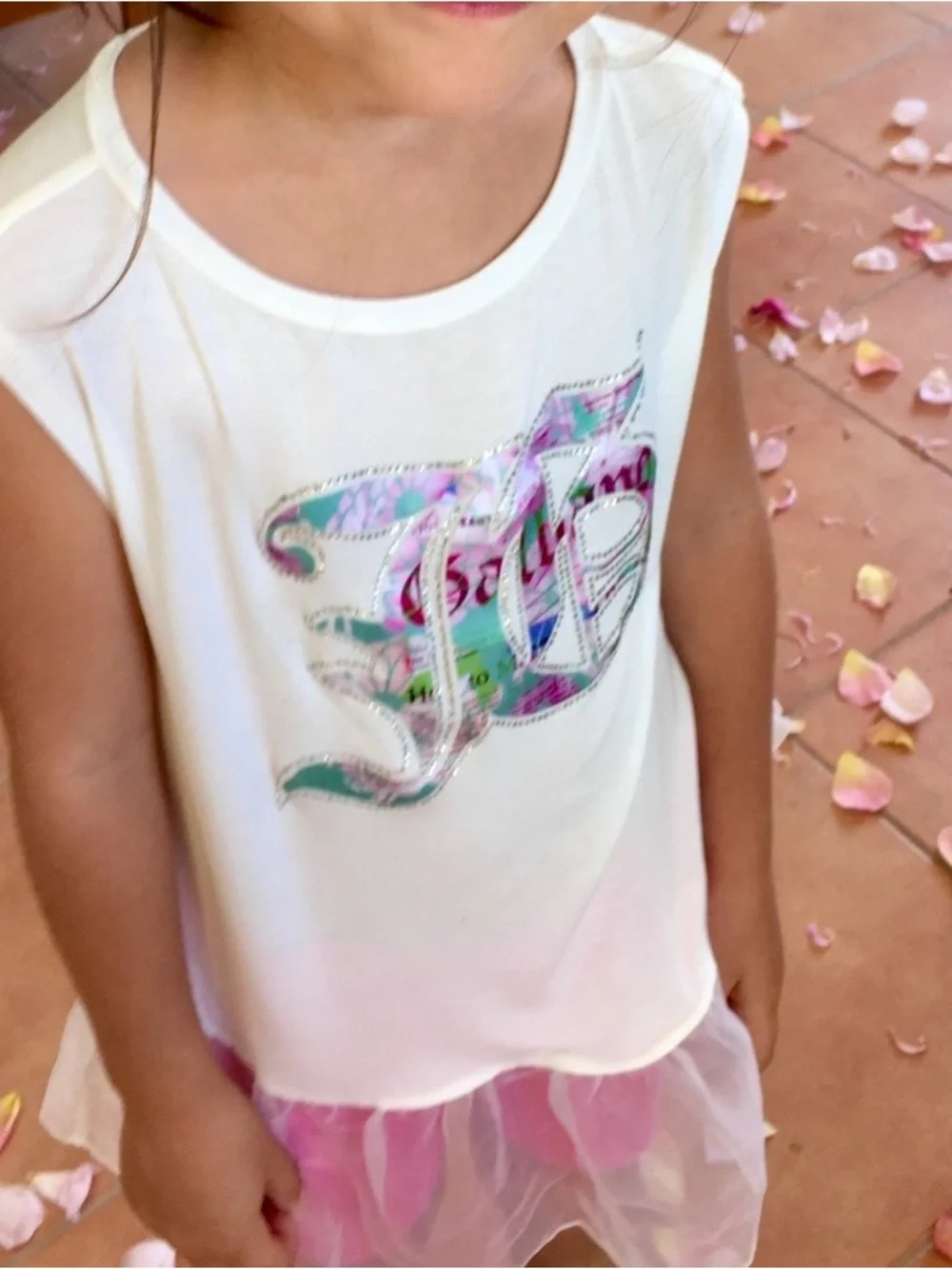 John Galliano Abstract Rhinestone Graphic Girl’s Tank Top White